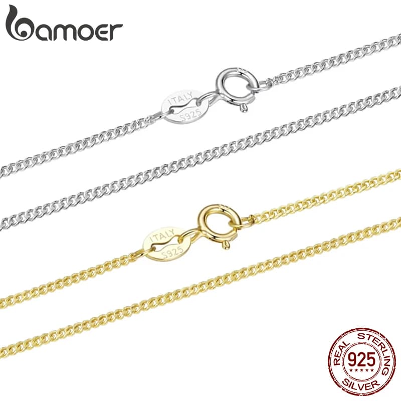 BAMOER Collana con catena laterale in argento sterling 925 placcato oro massiccio per donne e ragazze, collana con catena sottile da 1,2 mm in argento riciclato