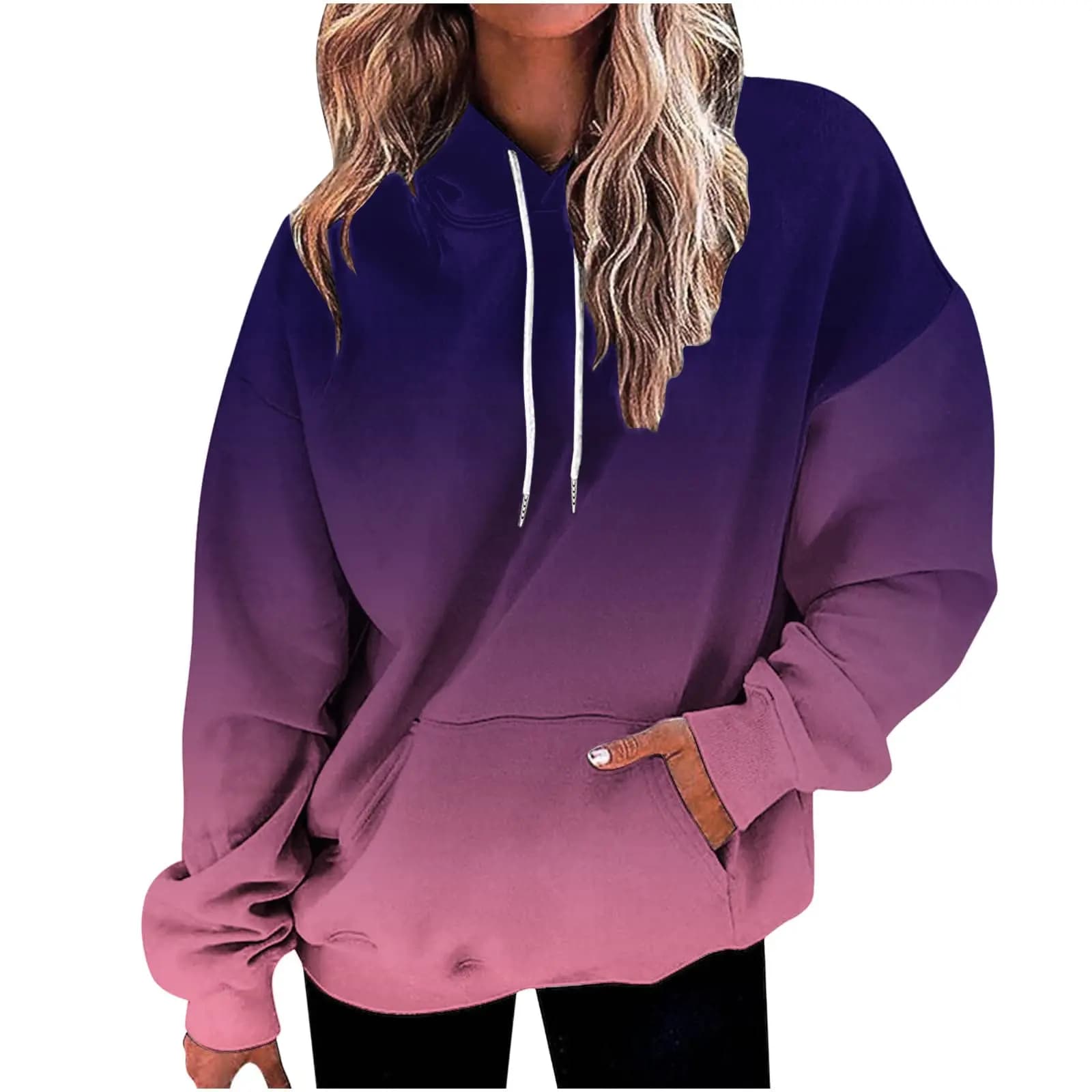 Felpa con cappuccio allentata a maniche lunghe stampata sfumata 3D da donna 2024 nuovo Pullover Casual a maniche lunghe da donna semplice tutto-fiammifero