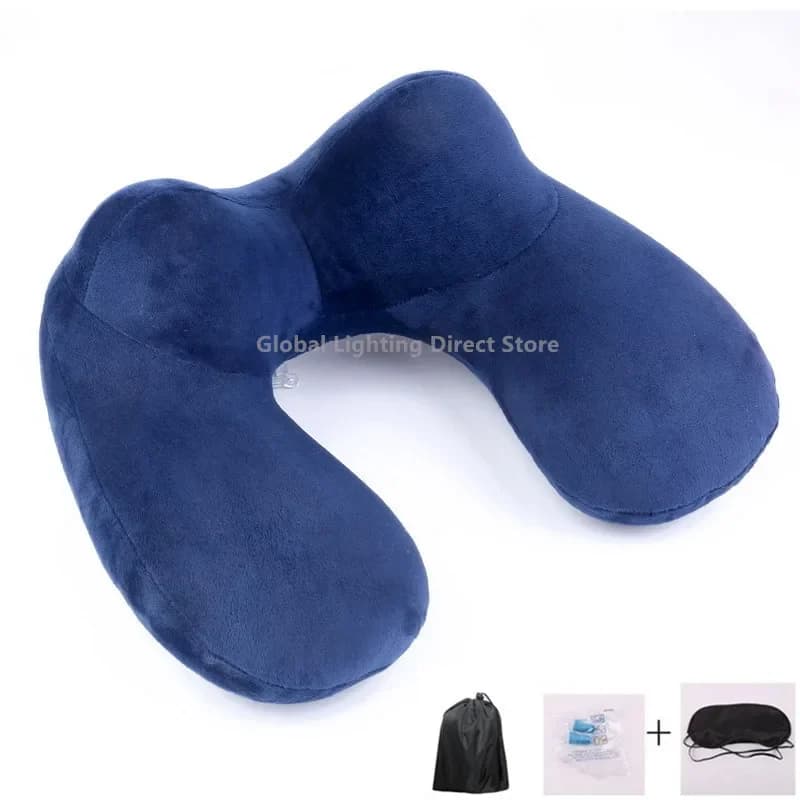 Cuscino da viaggio a forma di U Cuscino per il collo con gonfiaggio dell'aria Cuscini comodi per il sonno Cuscino per aereo a casa con tappi per le orecchie con maschera per gli occhi