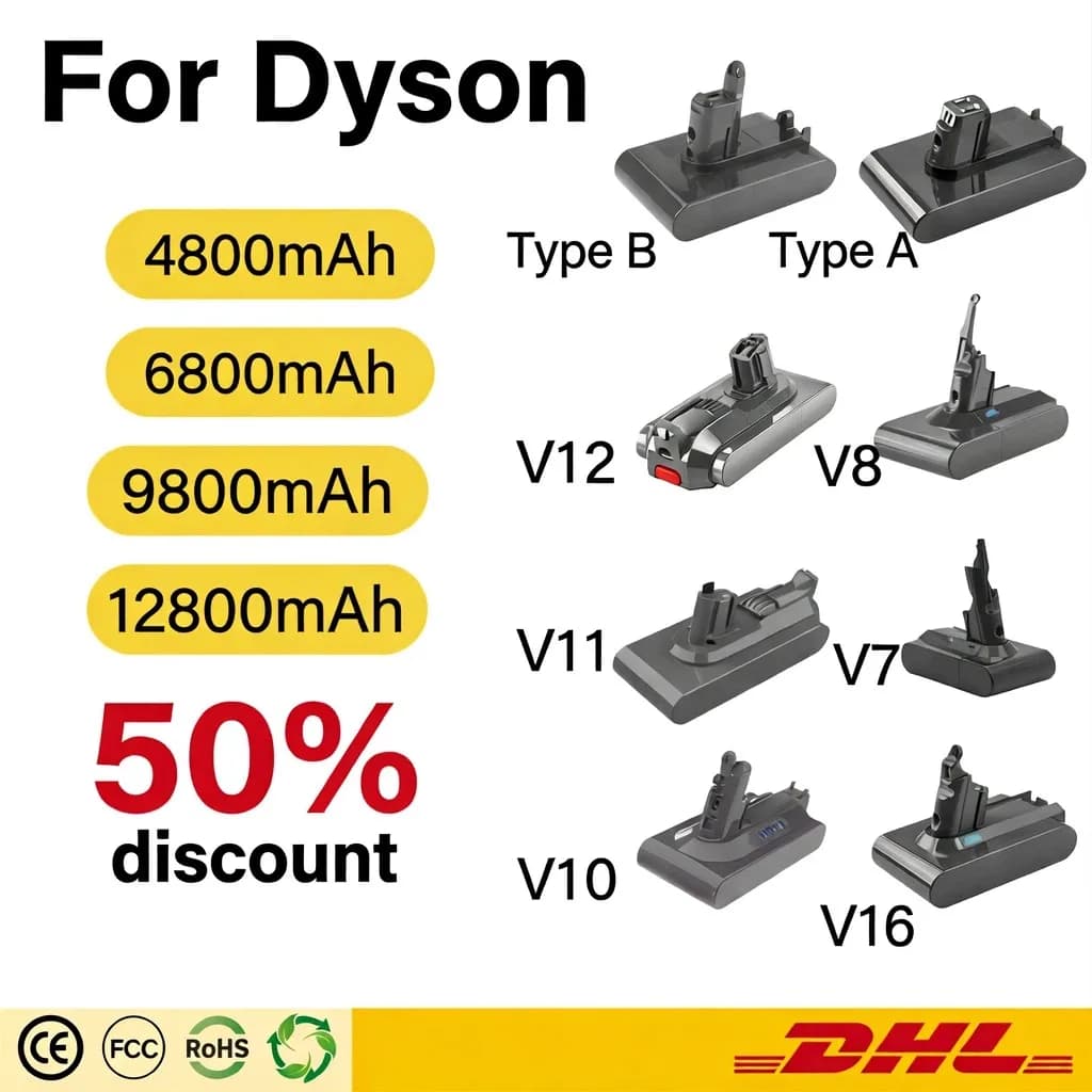 Suitable for V6, V7, V8, V10, V11, V12 type A and B Dyson rechargeable vacuum cleaner batteries