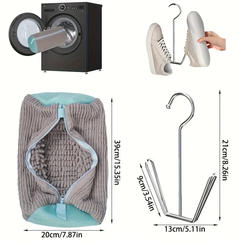 2pcs Wash Shoes Bag and Drying Rack Compatible for All Shoe Types Heavy-Duty Reusable Laundry with Zippered Shoe Bags