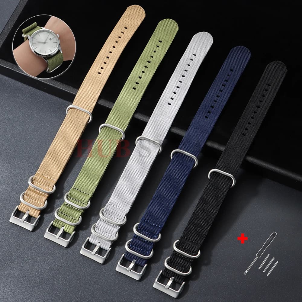 Men's Fashion Ribbed Nylon Strap Spare Strap Women's Nylon Strap with Silver Arrow Buckle 20 mm 22 mm universal strap