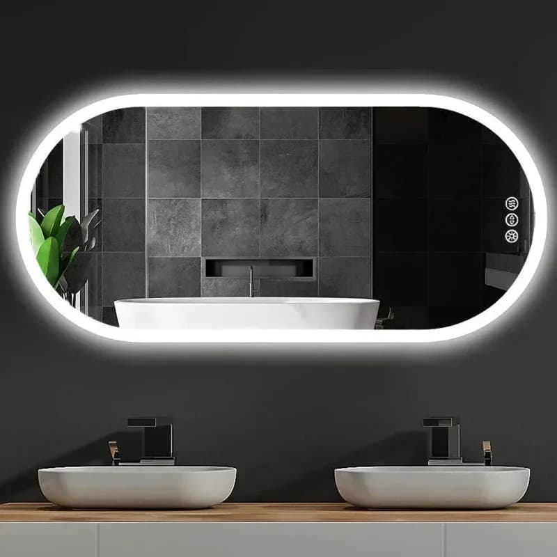 Specchio Intelligente, Striscia LED, Forma Ovale, Specchio Digitale da Bagno con Touch Screen e Funzione Antiappannamento, Dimensioni Personalizzabili