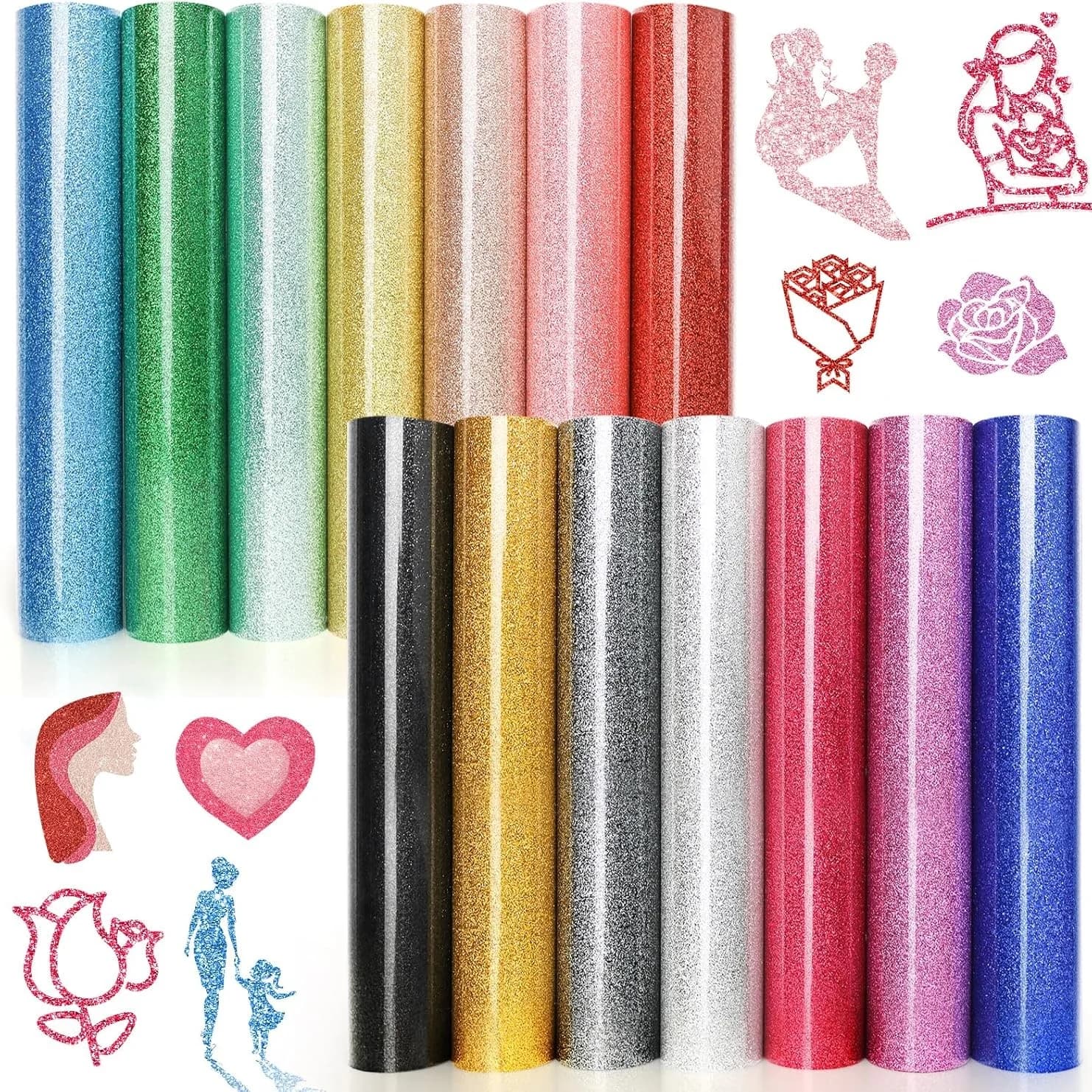 Fascio di vinile HTV a trasferimento termico glitterato e opaco, 50 cm x 1 metro Ferro su vinile per camicie T-shirt eleganti per macchine da taglio Fai da te
