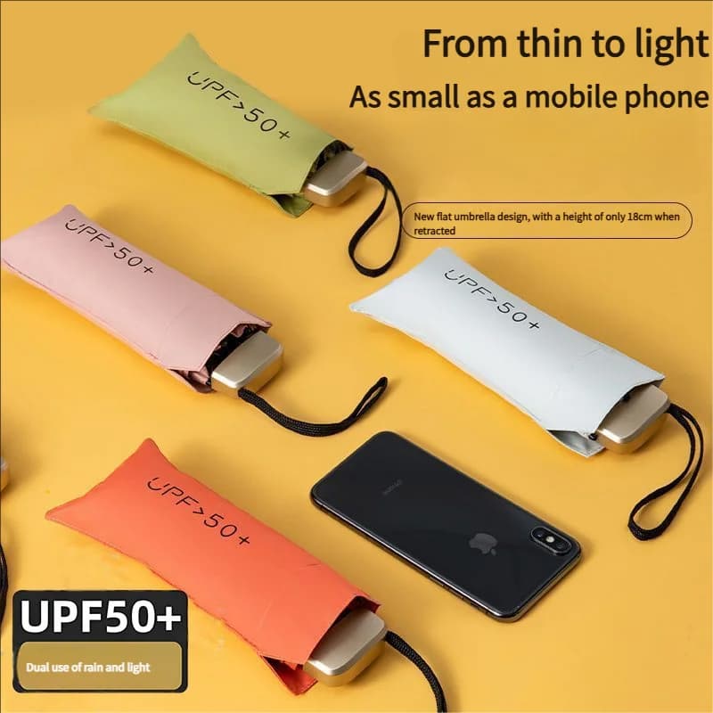 Women's Ultralight Mini Folding Shade to Five Sections, Solar Anti-UV Protection, Double Sun/Sun Use, with Black Coating Thick, S Pocket