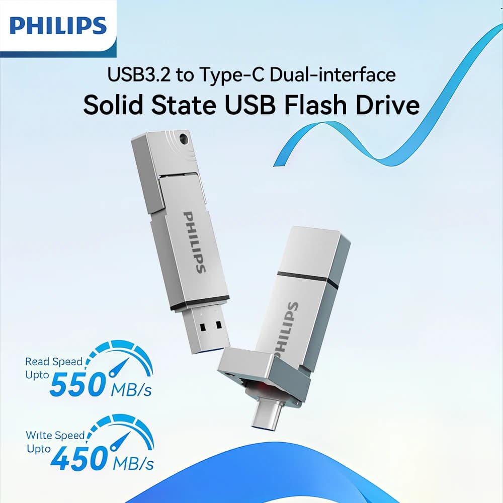 Unità flash SSD USB C esterna PHILIPS da 512 GB, fino a 550 MB/s Unità thumb a stato solido 2 in 1 tipo C+ USB A USB3.2 Gen2