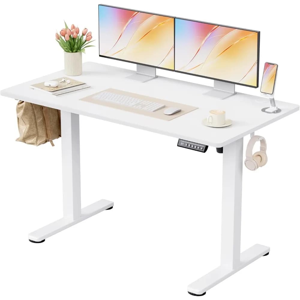 Scrivania elettrica in piedi regolabile in altezza con scheda di giunzione Porta USB Gancio per cuffie Scrivania per computer da ufficio domestico