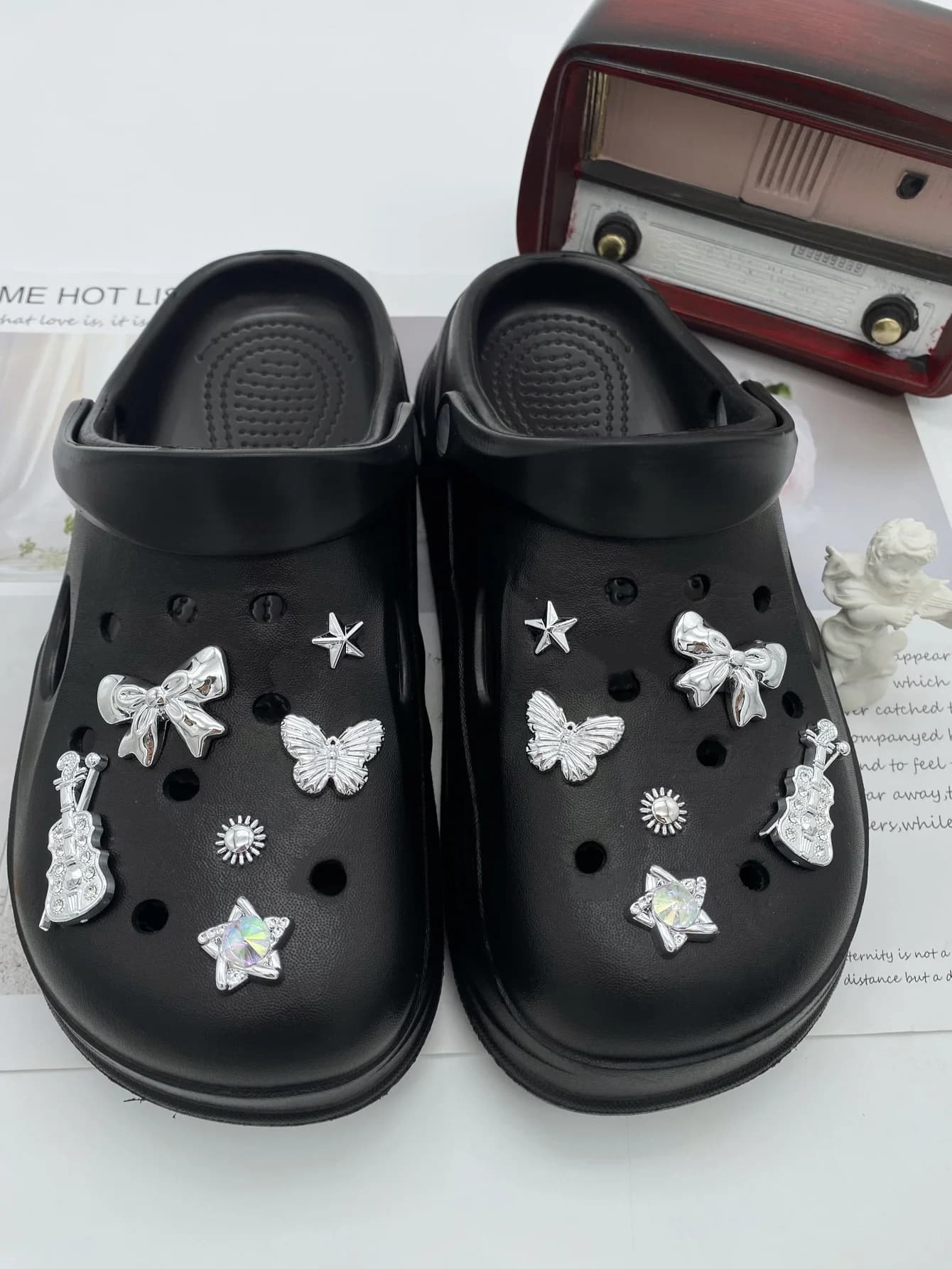 12 violino argento, fiocco, fibbia per scarpe a stella Decorazioni fai da te, accessori multifunzionali per clip per scarpe per sandali da donna, pantofole e