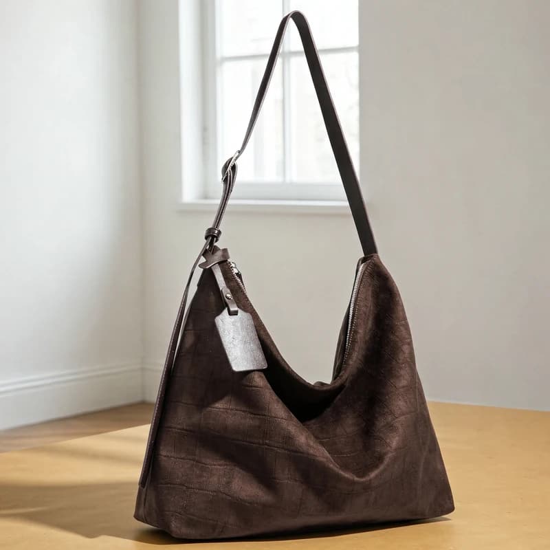 Faux Suede Tote Bags For Women Luxury Designer Handbag And Purse 2026 New In Pressed Stone Texture Tag Hanging Underarm Shoulder