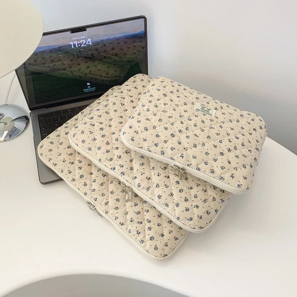 Custodia per Laptop con Stampa Floreale, Borsa Protettiva Trapuntata per Notebook, Carina e Dolce, Stile INS, per Laptop e Tablet da 11-15 Pollici