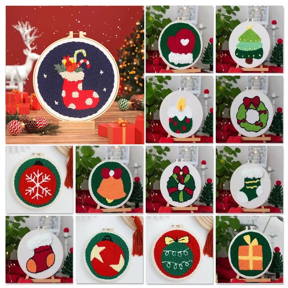 Punch Needle Embroidery Kit Starter Set For Adult Beginner Christmas Xmas Tree Christmas Decorations for Home DIY Craft Kits