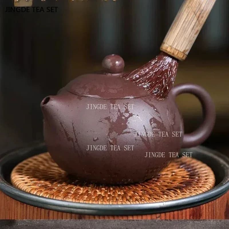 1PCS Yixing handmade purple clay teapot for home use raw ore purple clay ball hole Western style teapot zisha tea pot