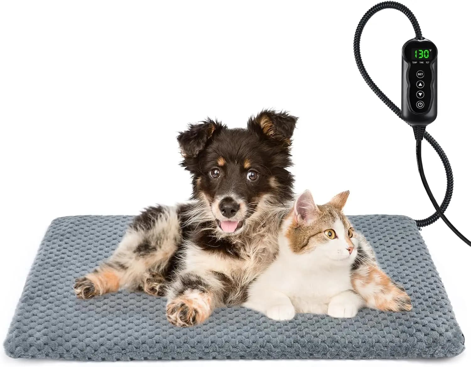 Tappetino riscaldante per animali domestici a temperatura regolabile impermeabile con timer, tappetino riscaldato elettrico per interni per cani e gatti (M: 28" x 20")