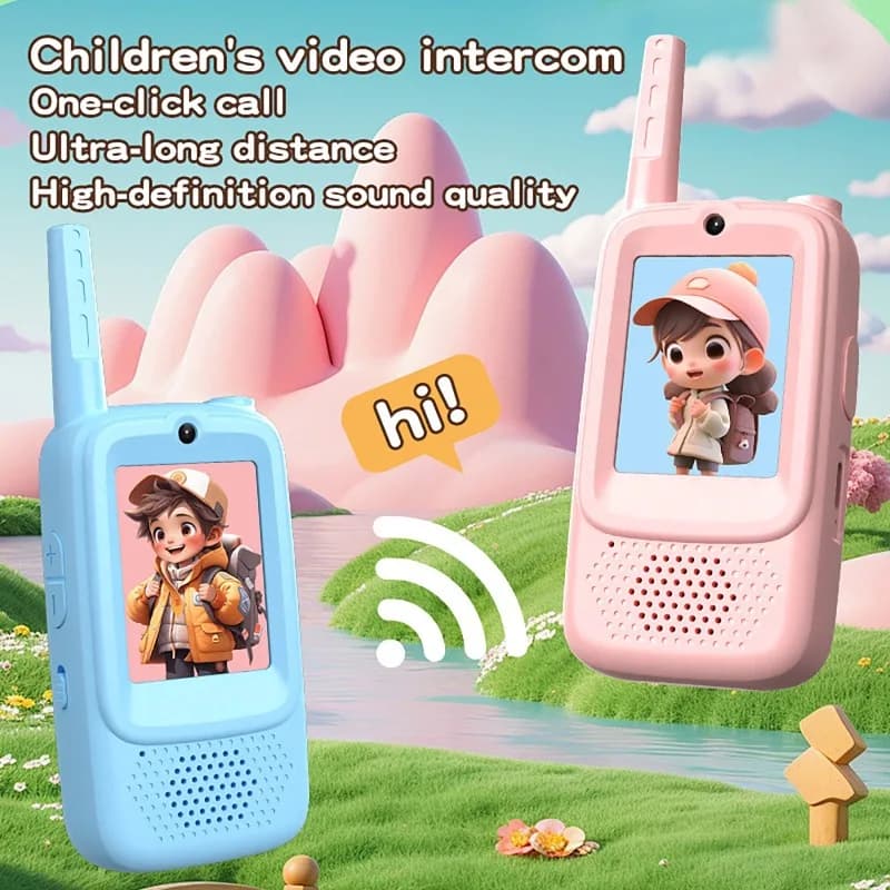 2 Walkie-Talkie per Bambini con Schermo HD da 2 Pollici, Chiamata con Un Solo Tocco, Ricaricabili, per Campeggio e Viaggi, Regalo per Bambini