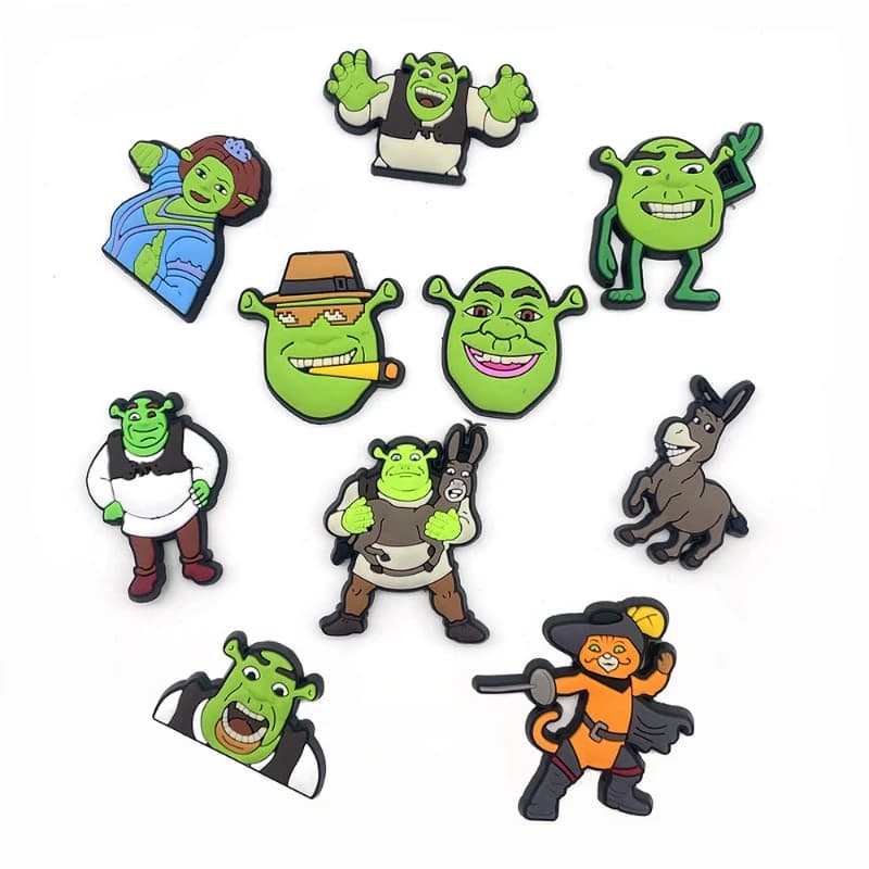 Set di 10 Charm per Scarpe a Tema Shrek, Fiona, Donkey e Puss in Boots, Decorazioni Divertenti per Zoccoli e Sandali