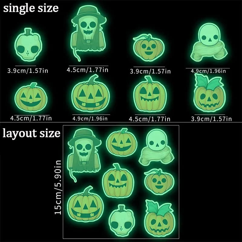 Adesivi per luci notturne con teschio e zucca Decalcomanie per finestre di Halloween Decalcomanie per pareti di sfondo per la casa in vetro Forniture per feste di cartoni animati