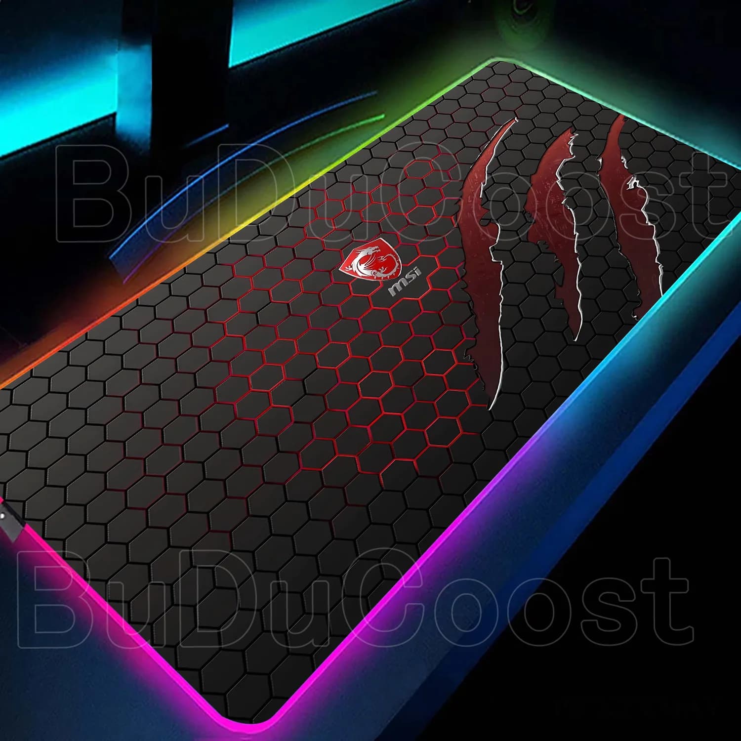 Nuovo Tappetino per Mouse RGB Luminoso, Tappetino da Tavolo MSI Dragon in Gomma, Tappetino per Tastiera, Accessori per Gaming