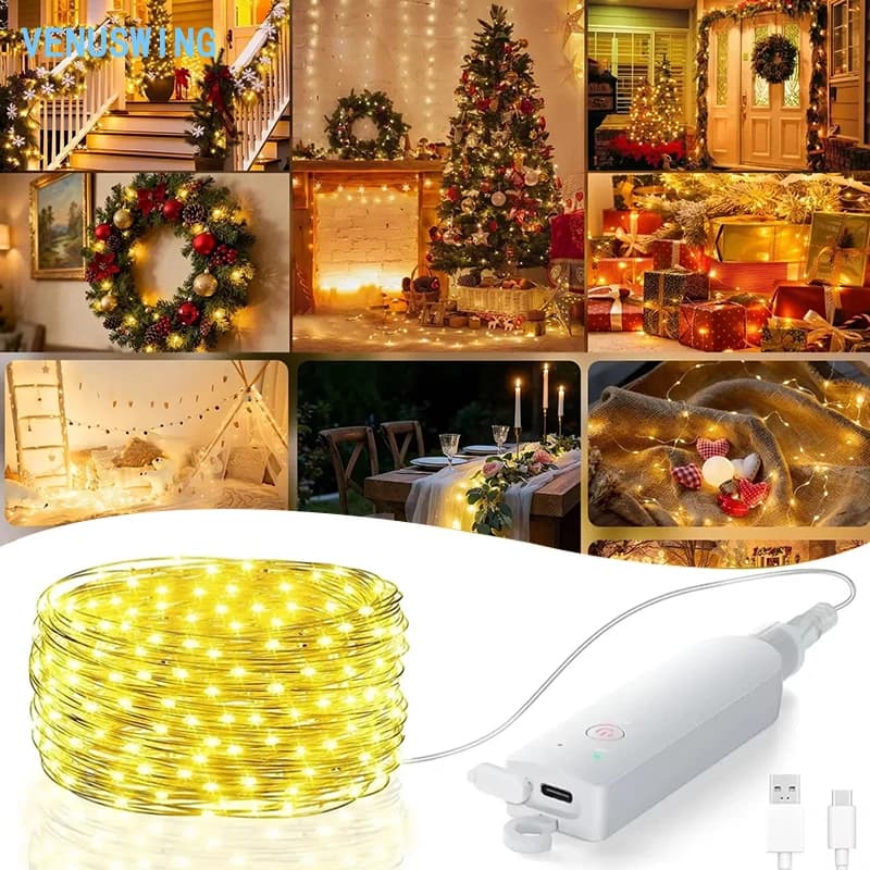 5M/20M RGB String Lamp Rechargeable LED Flashing Party Lights Adjustable Dimming Fairy Light for Bedroom Christmas Tree Party
