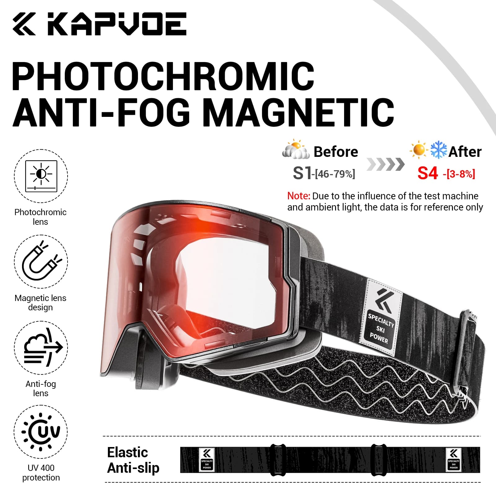 KAPVOE Occhiali da sci fotocromatici a colori UV400 Doppio magnete assorbe strati Occhiali da sci antiappannamento Occhiali da snowboard per uomo Donna