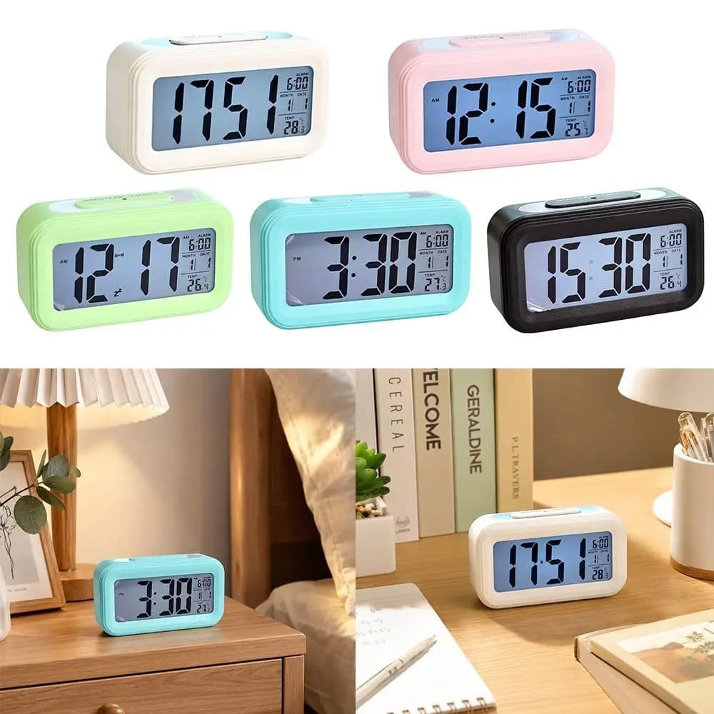 Multifunctional Digital Alarm Clock Backlight Display Adjustable Luminous Mode Desktop Alarm Clock Thermometer LED Alarm Clock