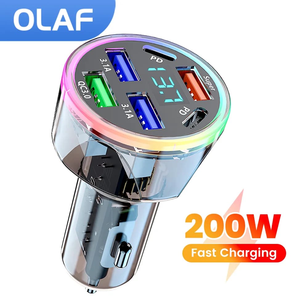 6 Ports Car USB Charger Type C PD QC 3.0 Super Fast Charging Phone Car Charger Digital Display For iphone Android 4 USB+2 USB C
