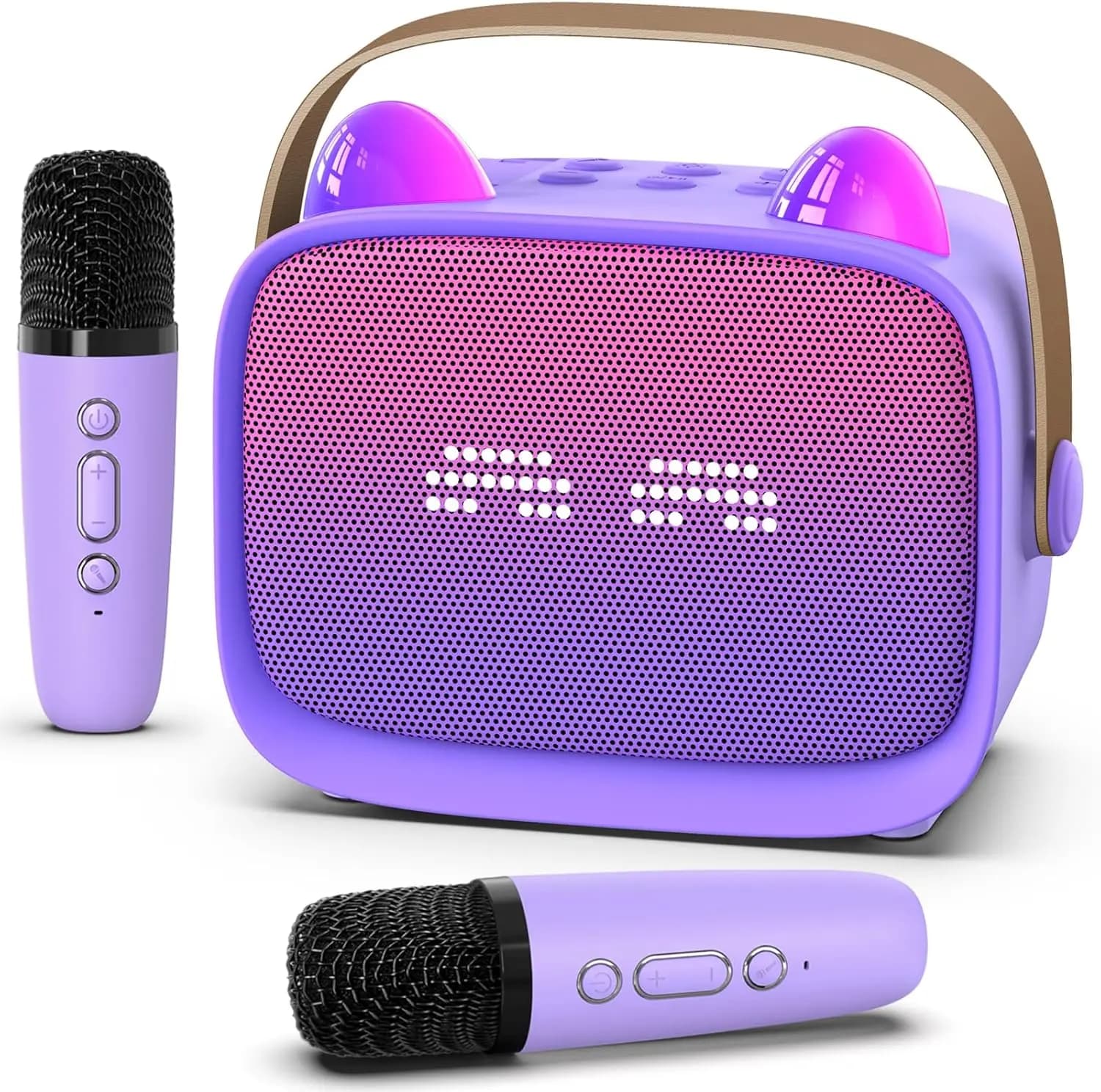 Mini macchina per karaoke con microfoni wireless, luci LED per bambini dai 3 agli 8 anni, lettore MP3 portatile come regalo di Natale o compleanno