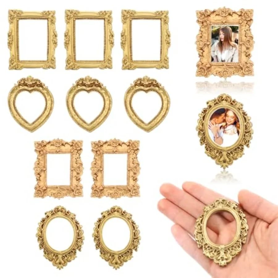 Pcs Vintage Resin Mini Picture Frames, Antique Small Frames Tiny Picture Frames Oval Rectangle Wall Hanging Table Top Jewelry D