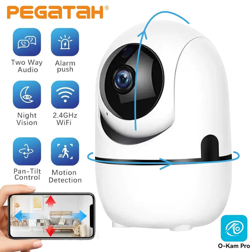 Telecamera PTZ WiFi 2K PEGATAH 360° ° Telecamera di Sicurezza Domestica con Monitoraggio Intelligente, Rilevamento del Movimento AI, Visione Notturna