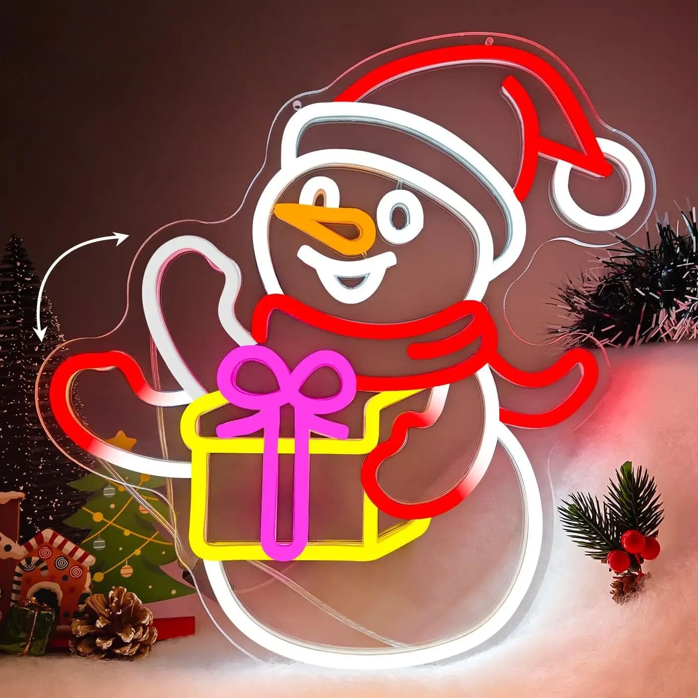 Insegna al neon con pupazzo di neve ondulato per decorazioni da parete, design a sfarfallio, dimmerabile, animato, natalizio, illuminato per finestre, decorazioni per feste in casa