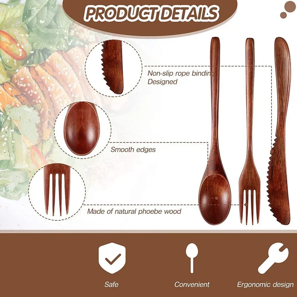 Set di posate cucchiaio forchetta coltello in legno Set di utensili da tavola in legno Set di posate da cucina in legno Set di posate (24 pezzi)