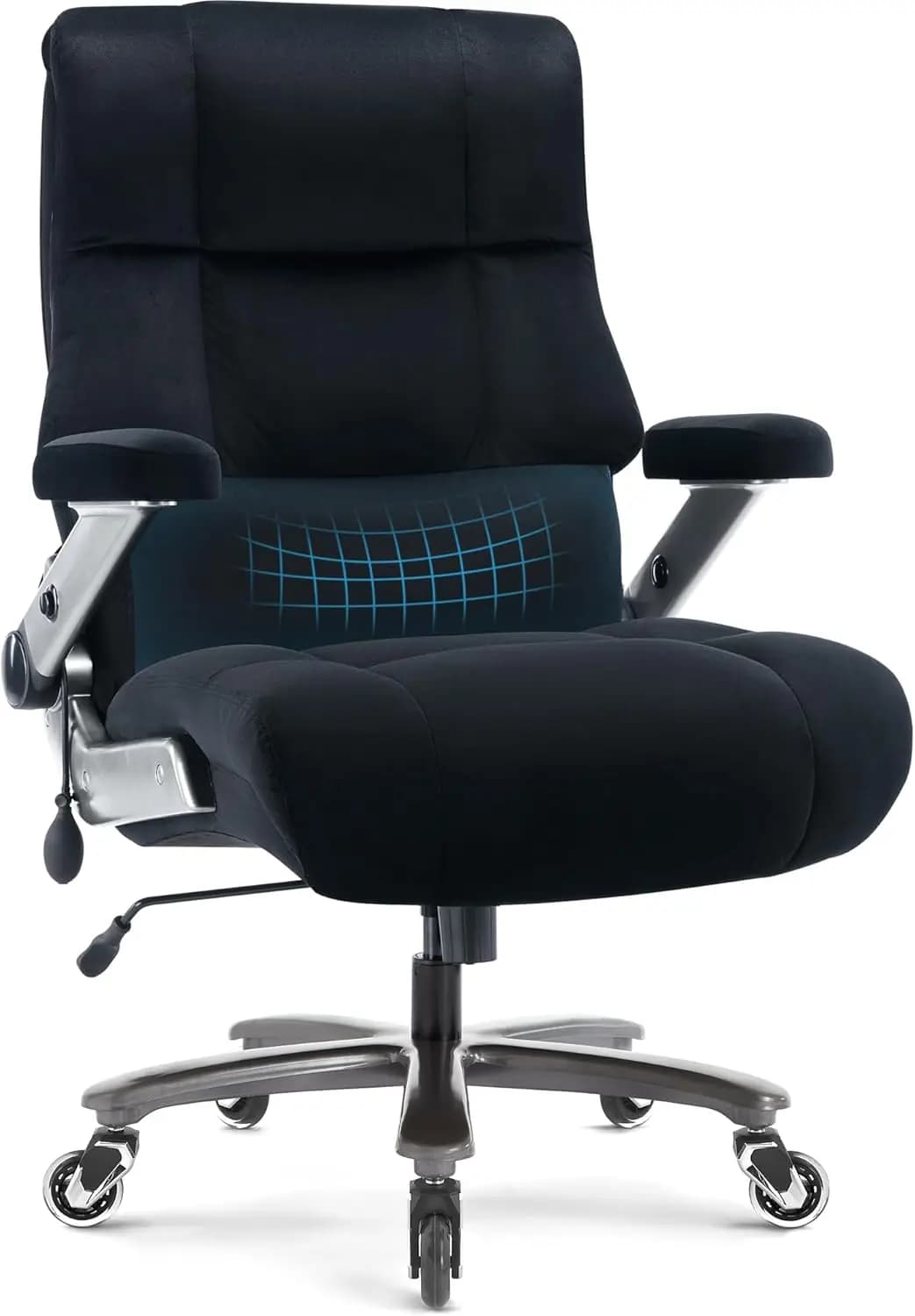Sedie da ufficio in tessuto di grandi dimensioni, sedia da computer extra larga con schienale alto e supporto lombare regolabile, base in metallo robusta