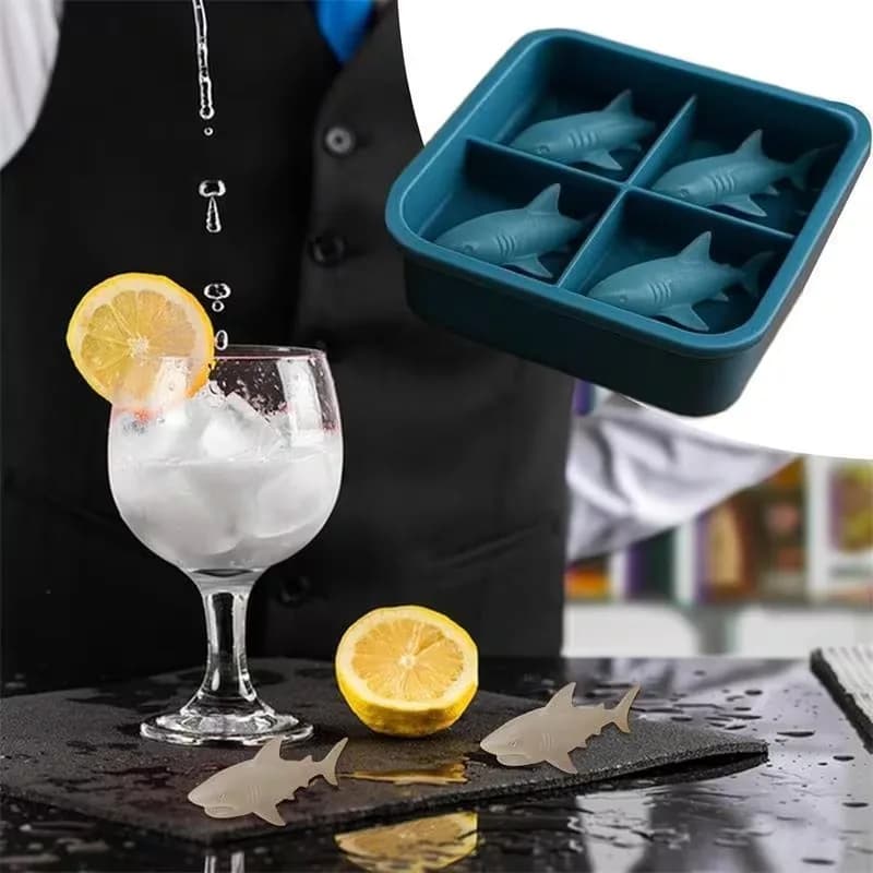 Stampo Creativo 3D a Forma di Squalo per Ghiaccio, Vassoio in Silicone Carino per Cocktail e Bevande, Facile da Sformare, Strumento da Cucina a Forma di Animale per Gelato