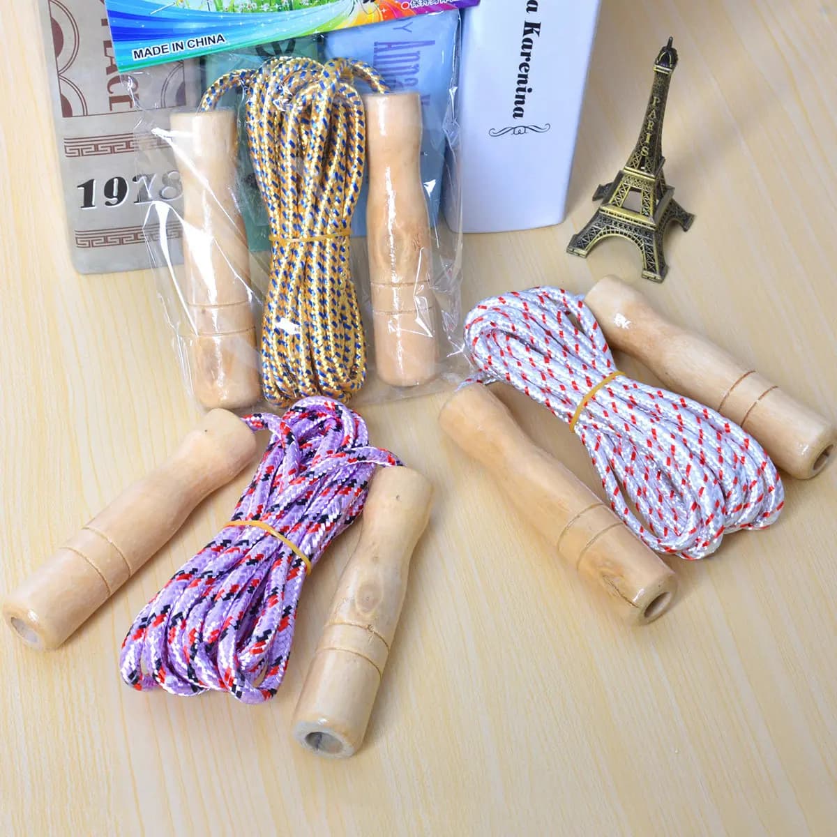 3Pcs Wooden Handle Skipping Rope Durable Adjustable Jump Rope for Kids Adults Exercise Training Fitness Exercise Ropes