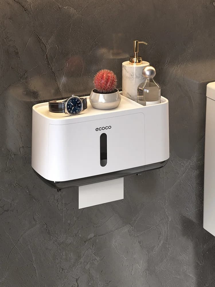 Bathroom Tissue Box Wall Mounted Waterproof Storage Shelf Toilet Paper Holder Drawered Tissue Case Nordic Style Pure Color