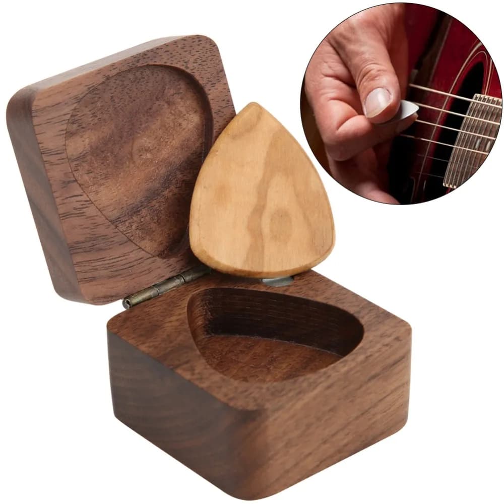 2PCS Compact Wooden Color Wooden Guitar Pick Holder Cubic Wood Plectrum Storage Box Guitar Parts Organizer Guitar Player