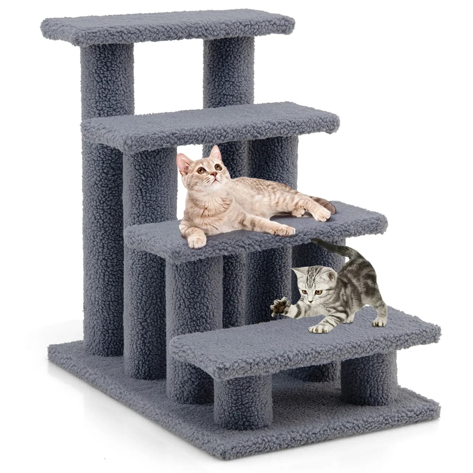 Scala per Animali Domestici a 4 Gradini da 24 Pollici, Rampa con Tappeto, 8 Tiragraffi, Albero per Gatti