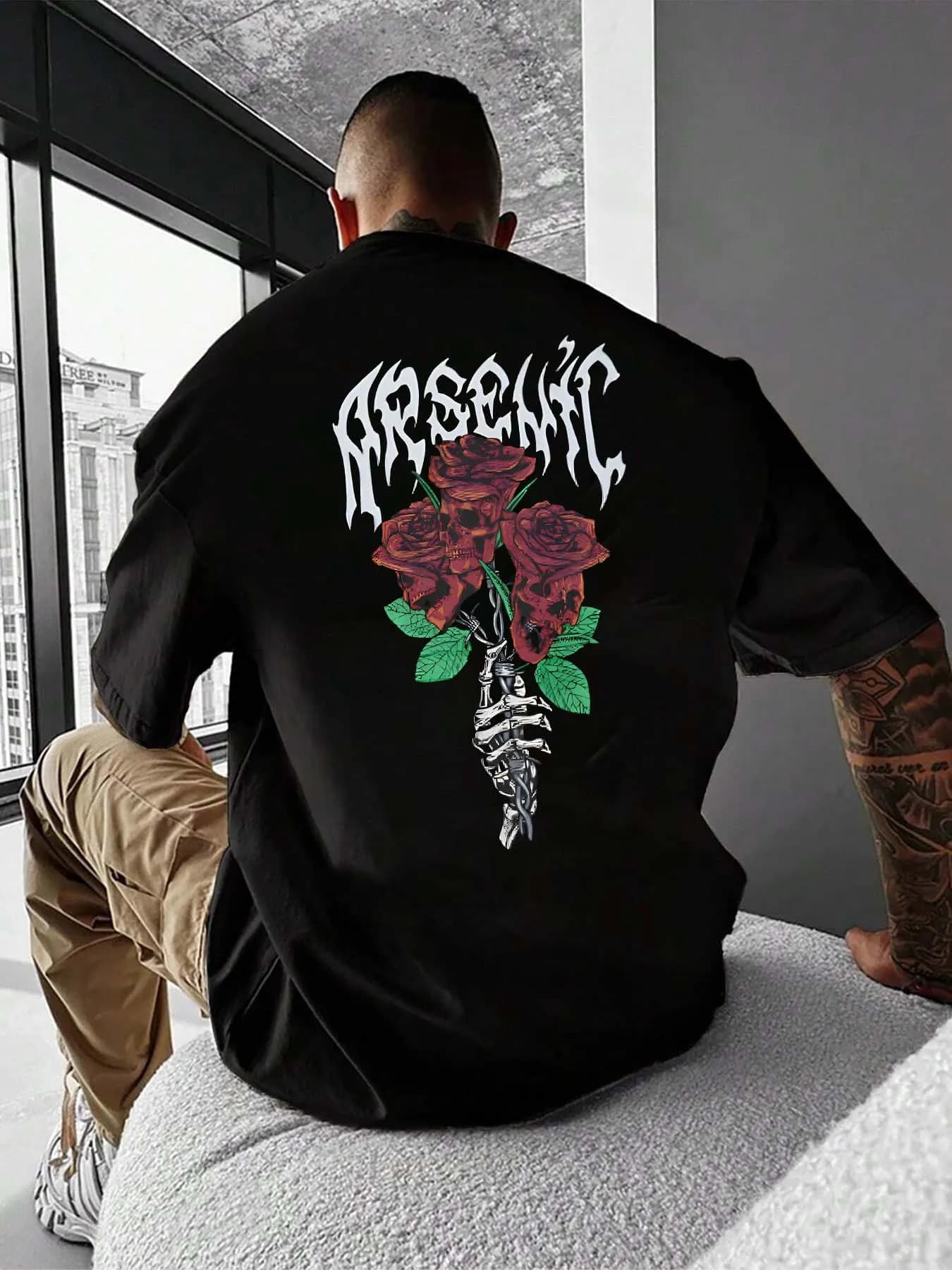 Men's Short Sleeved T-shirt with Dark Style Pink Skull Print "Arsenic" Top Custom Valentine's Day Cool