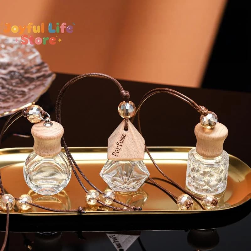 Hot 1Pcs Empty Glass Essential Oil Diffuser Bottle With Wooden Cap Car Hanging Perfume Bottle For Auto Aromatherapy Decoration