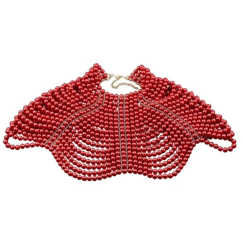 49MD Elegant Women Shawl Multi Layer Beaded Chest Chain Layered Necklace Body Jewelry