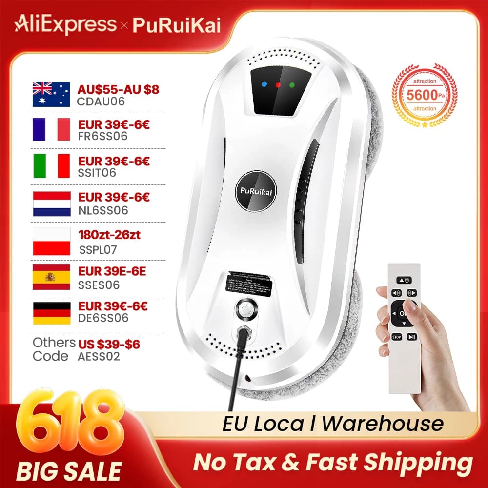 Robot Vacuum Cleaner Ultra Subtile PuRuiKai for Cleaning Windows, Electric Robot for Veters with Remote Control for Home