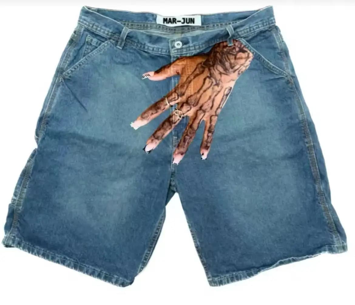 Pantaloncini in denim baggy Y2K vintage con stampa a impronta digitale, pantaloncini da palestra Hip Hop, pantaloncini estivi Harajuku, pantaloncini da basket gotici da uomo e da donna, streetwear.