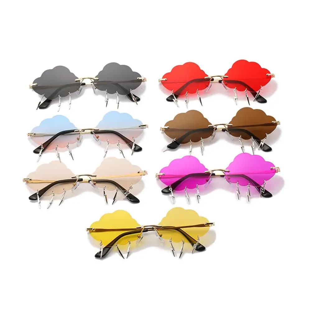 Retro Disco Party Clouds Lightning Sunglasses Rimless Sunglasses Sunglasses for Women 90s Sun Glasses