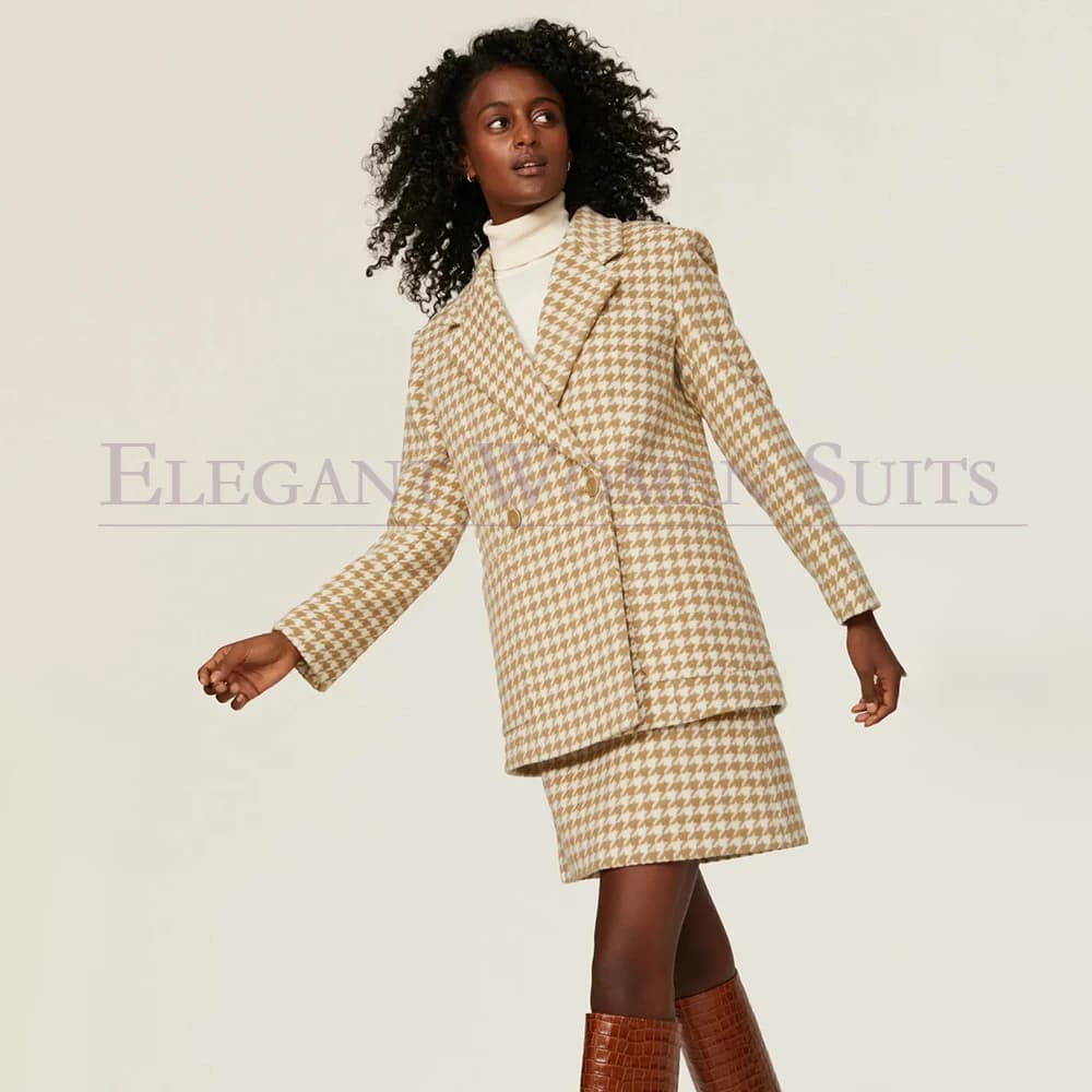 Eleganti Completi da Donna, Blazer Doppiopetto di Lusso con Gonne, Set da Ufficio a 2 Pezzi, Giacca e Abito, Abbigliamento Personalizzato