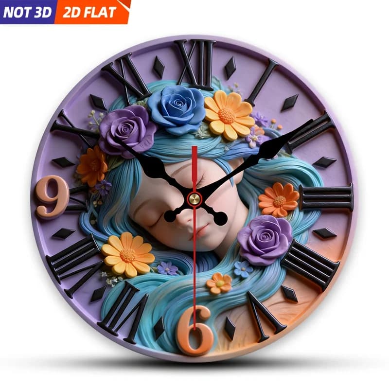 2D Piatto. 1 pezzo. Orologio da parete in stile Dreamy Flower Girl, orologio decorativo silenzioso, orologio da parete creativo, decorazione adatta per camera da letto, soggiorno