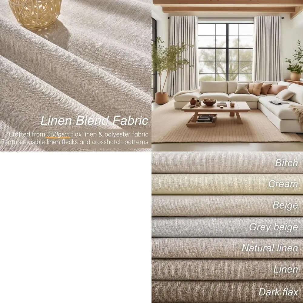 Darkening curtains in natural linen, 105 long, rustic brown fold, sound absorbent, lined for bedroom and living room