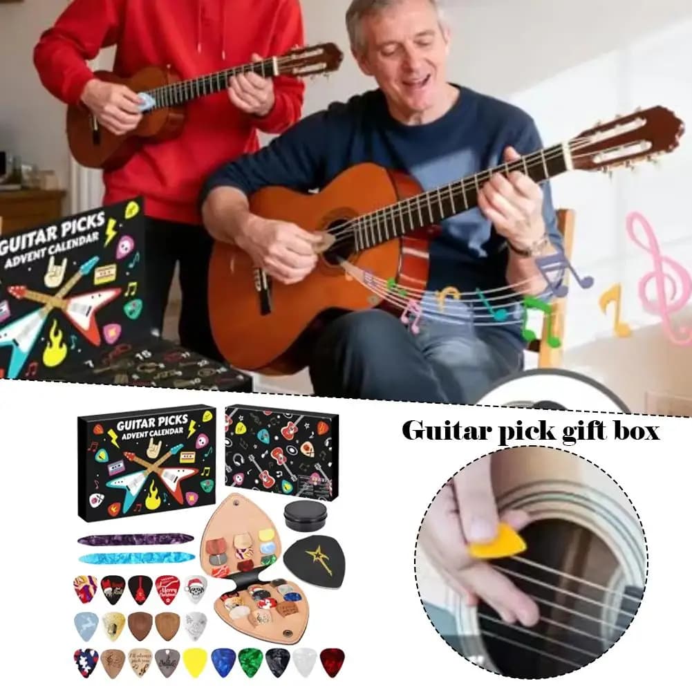 Plettri per chitarra Calendario per il conto alla rovescia 2025 20 plettri 2 Plettri Oud Holder Calendari dell'Avvento di Natale per chitarra basso Ukulele
