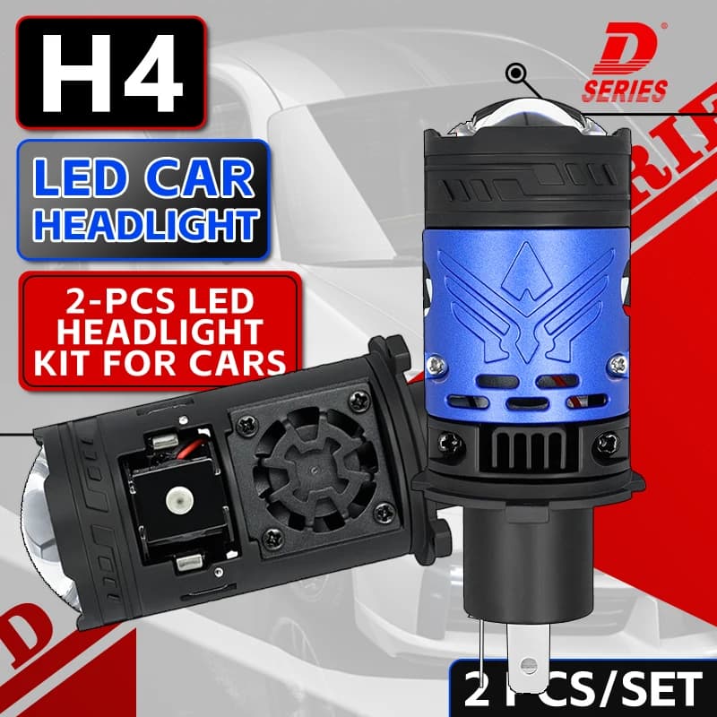 2 Pezzi Fari a LED H4 con Mini Lente Proiettore, Lampadine Hi/Lo 75W 6000K, Luce Bianca, Accessori per Fari Fendinebbia