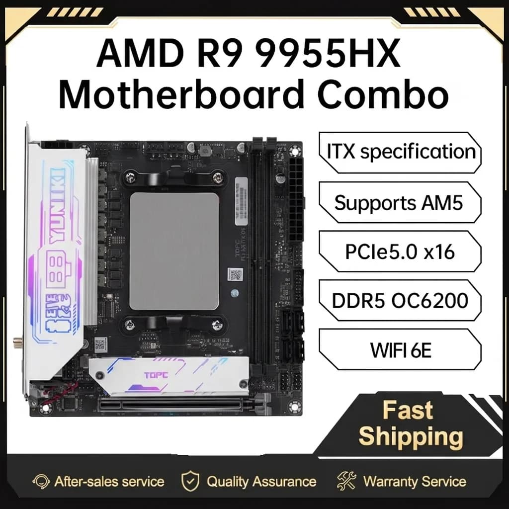 Scheda Madre Mini-ITX TOPC AMD Ryzen 9 9955HX AM5 PCIe5.0x16 DDR5 Dual M.2 5.0LAN 2.5G WiFi 6E