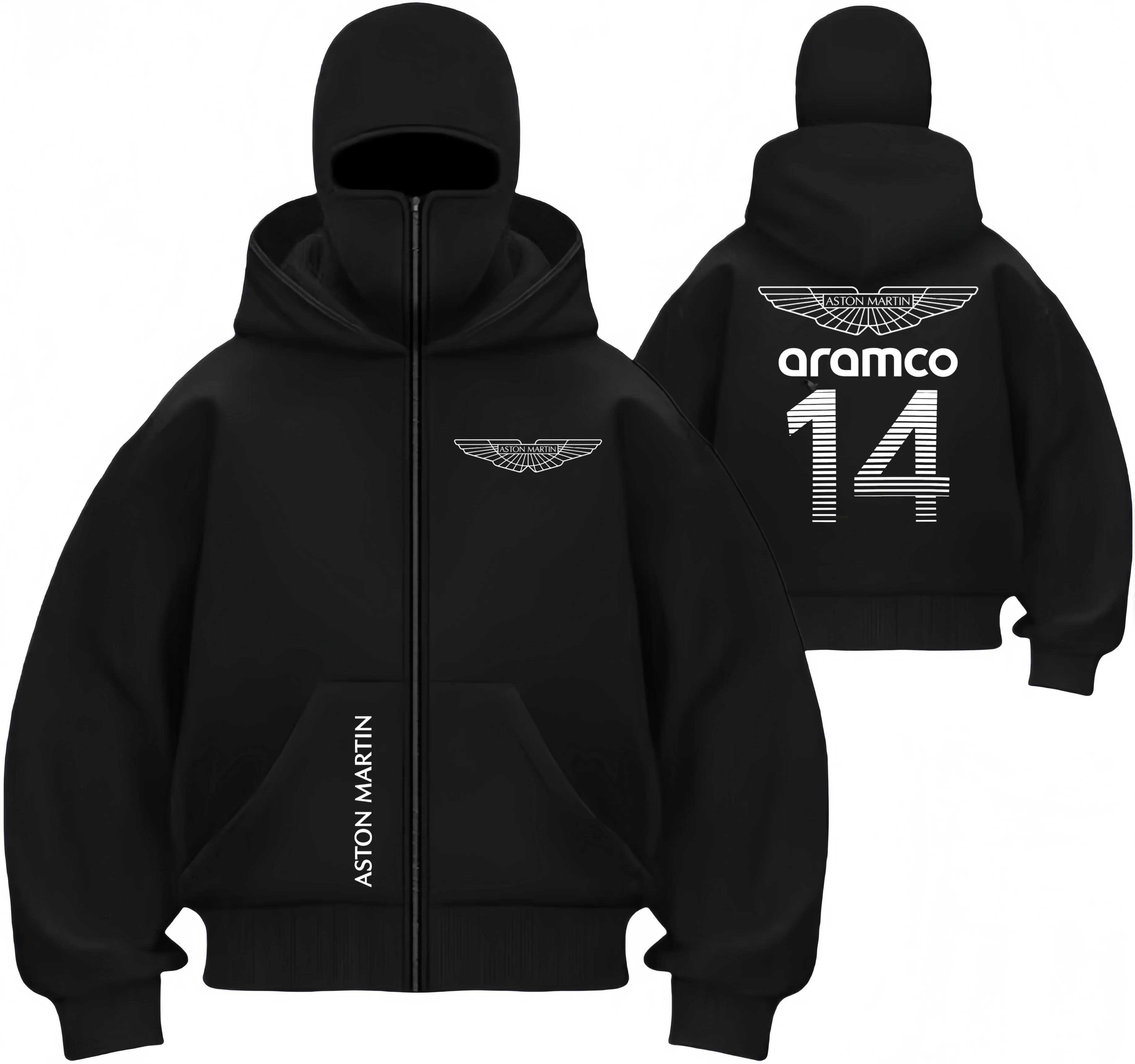 Felpa con Cappuccio e Zip da Uomo Aston Martin, Calda per l'Inverno, Casual, con Stampa Fernando Alonso, Cappotto con Cintura Antivento e Design con Zip
