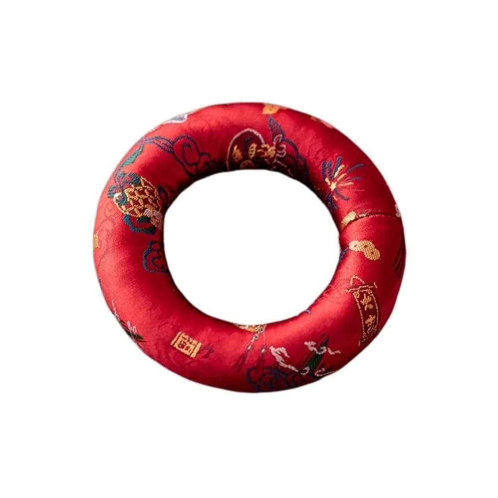 Nepalese Singing Bowl Mat Donut Shape Non Slip Sound Copper Out Mat Brocade Traditional Wooden Fish Coaster Meditation